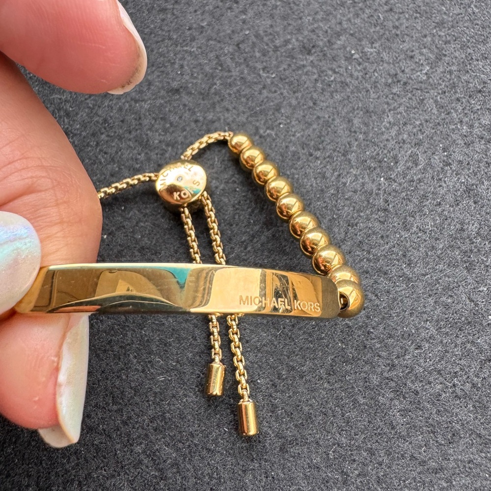 Michael Kors Gold Logo Plaque Beaded Slider Bracelet - Picture 4 of 9